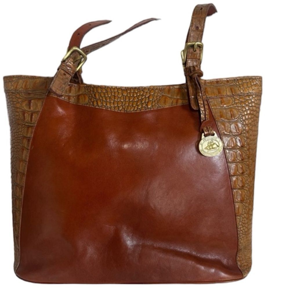 Brahmin Tuscan Collection Cognac Croc Leather Combo Asher Tote Shoulder Bag